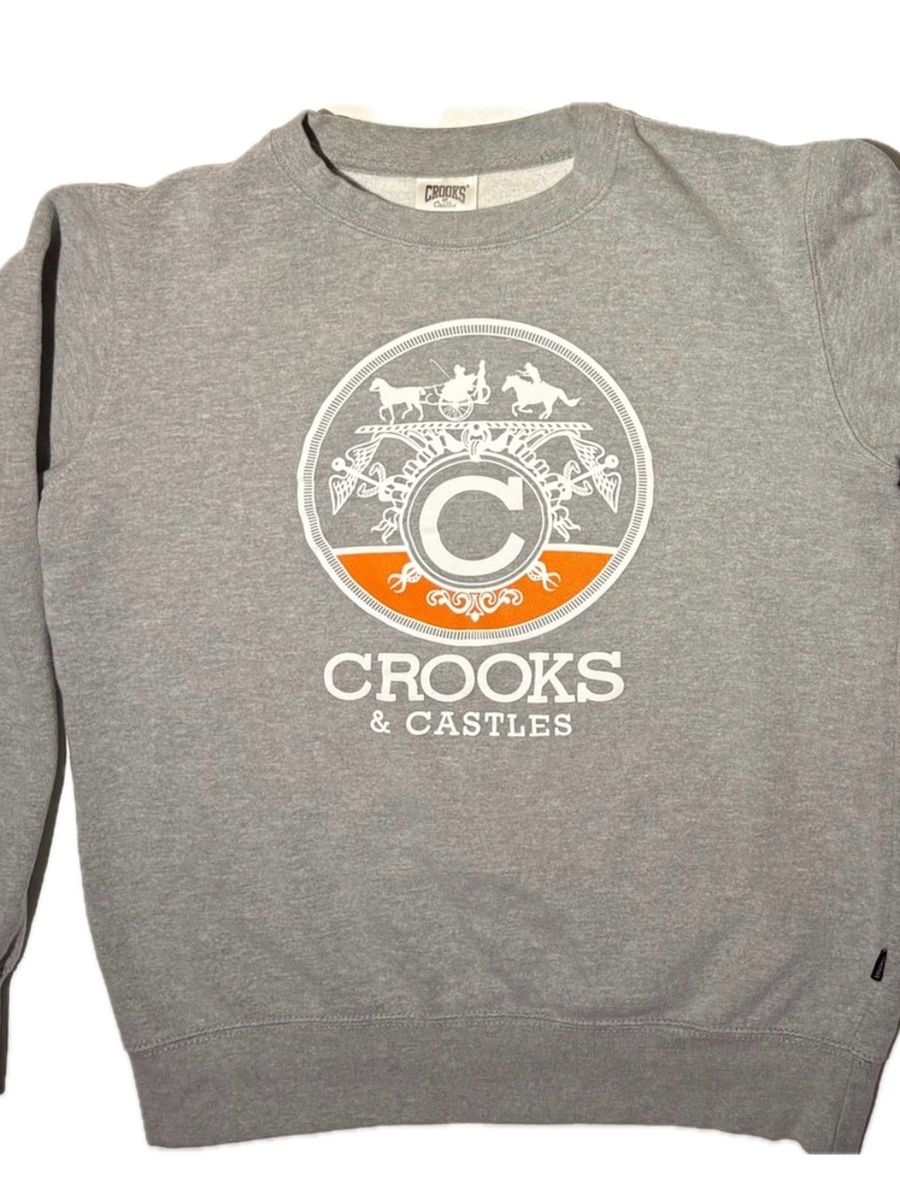 Crooks & Castles Hermes Parody Graphic Crewneck Sweatshirt Heather Grey Medium M